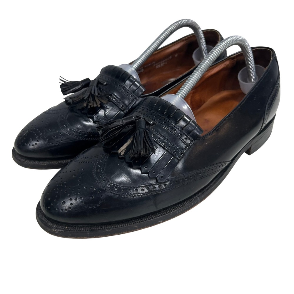 Vintage Bostonian Mens 10 Black Leather Wingtip Kiltie Tassel Loafers USA Made